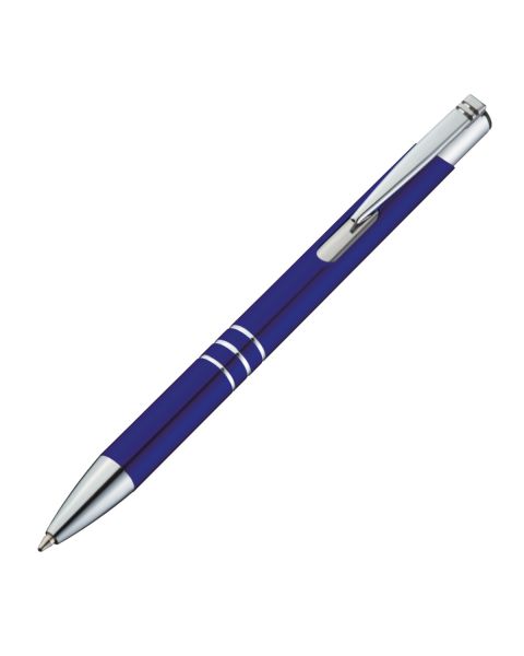 Eleganter Metallkugelschreiber auf MrGift.de – edles Design, blaue Großraummine, individuelle Gravur. Perfektes Geschenk für stilvolle Akzente! Farbe Blau