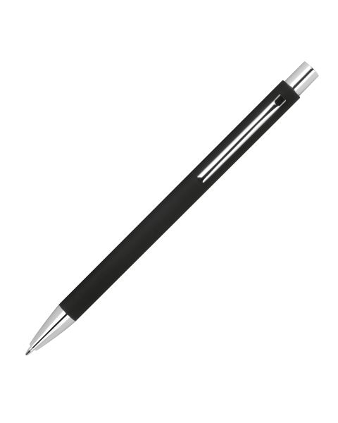 Exklusiver schwarzer Metall-Kugelschreiber von MrGift: Stilvolles Design, präzise blaue Mine, hochwertige Verarbeitung. Ihr individuelles Logo verleiht diesem Schreibgerät eine persönliche Note. Ideal für den täglichen Gebrauch. Entdecken Sie Eleganz in S
