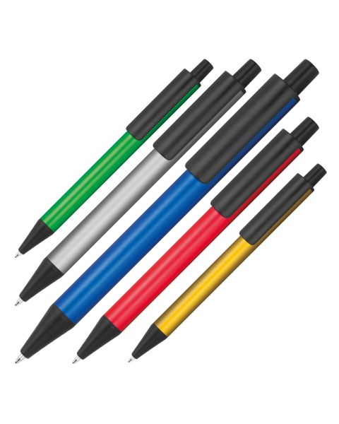 Eleganter Aluminium-Kugelschreiber mit Metallic-Farben und blauer Mine. Perfekt für Werbegeschenke, bietet individuelle Gravur.