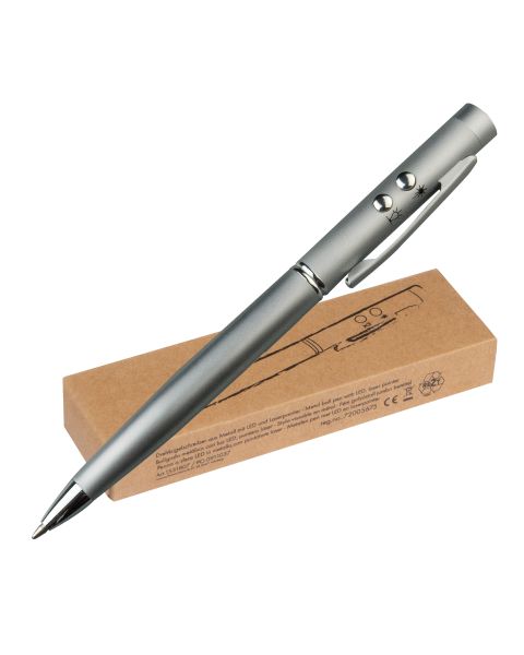 Multifunktionaler Metall-Laserpointer mit LED-Licht und Kugelschreiber in furnierter Box - ideales Werbegeschenk
