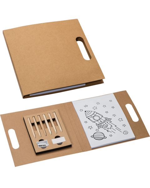 Kreative Malbuchmappe: Recycelter Einband, 30 Blätter, 10 Motive. Komplette Ausstattung für kleine Künstler. Individuelle Werbung auf dem Einband.