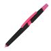 Pinker Kugelschreiber mit integriertem Textmarker und Touchfunktion, ideal für Notizen, Markierungen und Touchscreens, mit Werbung am Clip.