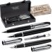 3-teiliges Mark Twain Metall-Schreibset in eleganter Box mit weißen Nähten, ideal für Werbung neben den Clips der Schreibgeräte.