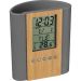 Multifunktionaler Stifteköcher mit Bambusfront: Uhr, Thermometer, Kalender, Wecker, Timer und Geburtstags-Erinnerung.