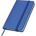 Blaues Notizbuch mit PU-Hardcover, 160 linierten Seiten, farblich abgestimmtem Gummibandverschluss und Lesebändchen.