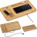 Bambus-Deskorganizer: Integrierter Wireless Charger, Smartphone-Halterung und Aufbewahrungsfach, personalisierbar mit Ihrem Logo.