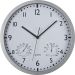 
Weiße, stilvolle Wanduhr mit Hygrometer und Thermometer, elegantes Design und einfache Werbeanbringung durch Bajonettverschluss.