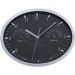 Schwarze ovale Wanduhr mit Hygrometer, Thermometer und Click-System, ideal zur Platzierung Ihres Logos oder Ihrer Werbung.