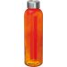 Orange Glas-Trinkflasche mit Edelstahlverschluss, umweltbewusst und stilvoll.