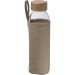Elegante Glasflasche mit 500 ml, Bambusdeckel und schützender Jutehülle – ideal für umweltbewusste Genießer unterwegs.
