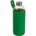 Fröhliche grüne Glas-Trinkflasche: Auslaufsicher, bruchsicher, 1000 ml, mit Neoprenhülle und Aufhängeöse. Logo-Individualisierung für natürliche Frische