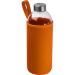 Sonnige orangefarbene Glas-Trinkflasche: Auslaufsicher, bruchsicher, 1000 ml, mit Neoprenhülle und Aufhängeöse. Logo-Individualisierung für fröhliche Erfrischung