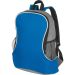 Rucksack mit blauer Front, zwei Außentaschen, gepolsterten Gurten und personalisiertem Logo auf der Vorderseite.