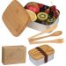 Edelstahl-Brotzeitbehälter mit Bambusdeckel und -besteck - praktisch für unterwegs, hält Essen frisch und sicher. Jetzt personalisierbar!