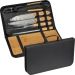 Hochwertiges Grill-Set mit Messern, Zange, Gabel und Schärfer in praktischem Etui bei MrGift