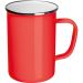 Robuste rote Emaille-Tasse: 550 ml, mit Henkel. Perfekt für unterwegs! Personalisieren Sie mit Ihrem Logo
